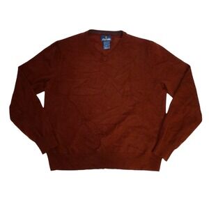 Stafford Sweater Mens Large Red Maroon 100%‎ Wool V-Neck Pullover Long Sleeve